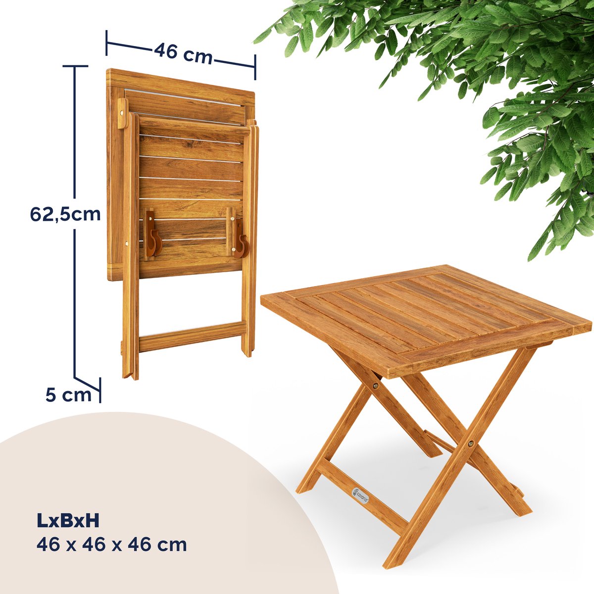 Casaria Bijzettafel - Acacia Hout 46x46x46cm Inklapbaar - Bruin thumbnail 5