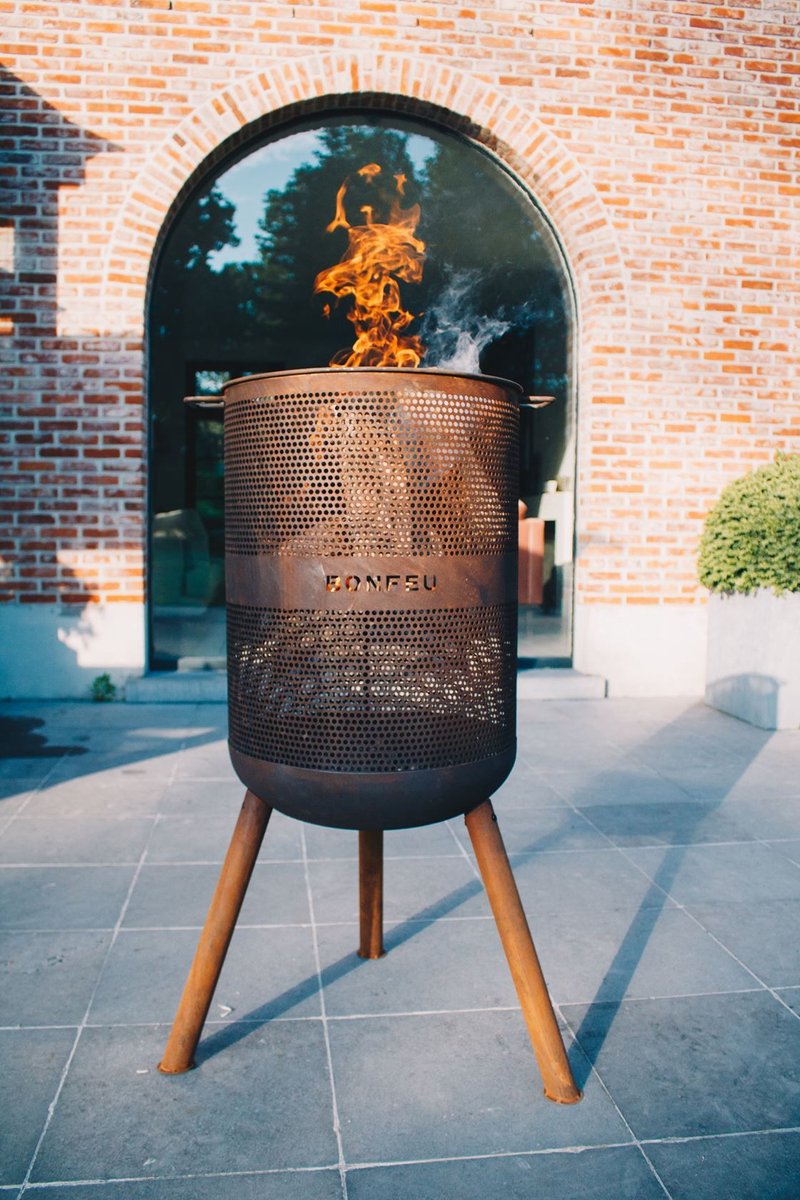 BonFeu BonVes Fire Basket 45 cm - With Grill Grate and Poker - Rust Brown