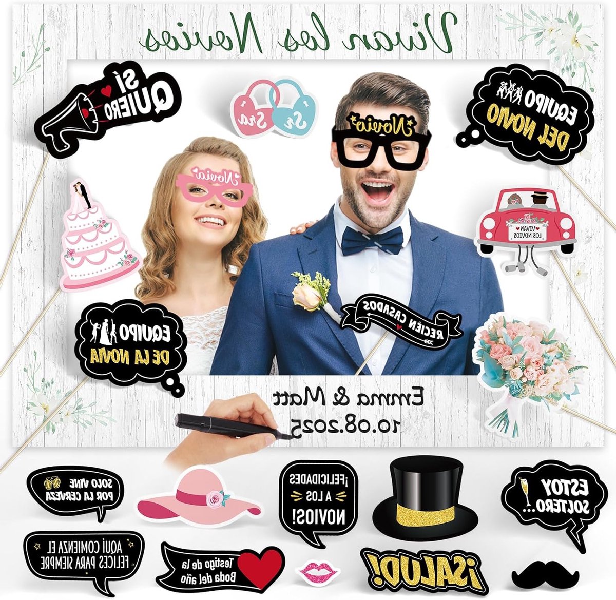 Foto booth accessoires voor bruiloften - 20 stuks met fotolijsten en decoratieve props