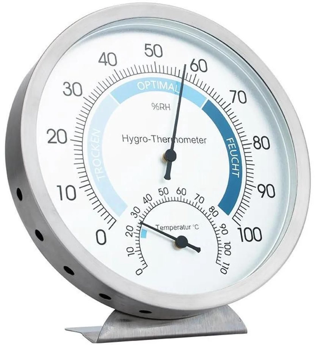 Roestvrijstalen binnenthermometer en hygrometer – een nauwkeurige thermometer en hygrometer voor betrouwbare klimaatbeheersing binnenshuis.