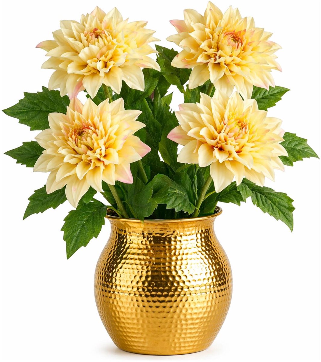 Mica Decorations Kunstbloem Dahlia Artistic - 4x - H74 cm - geel - kunststof - stelen kuns