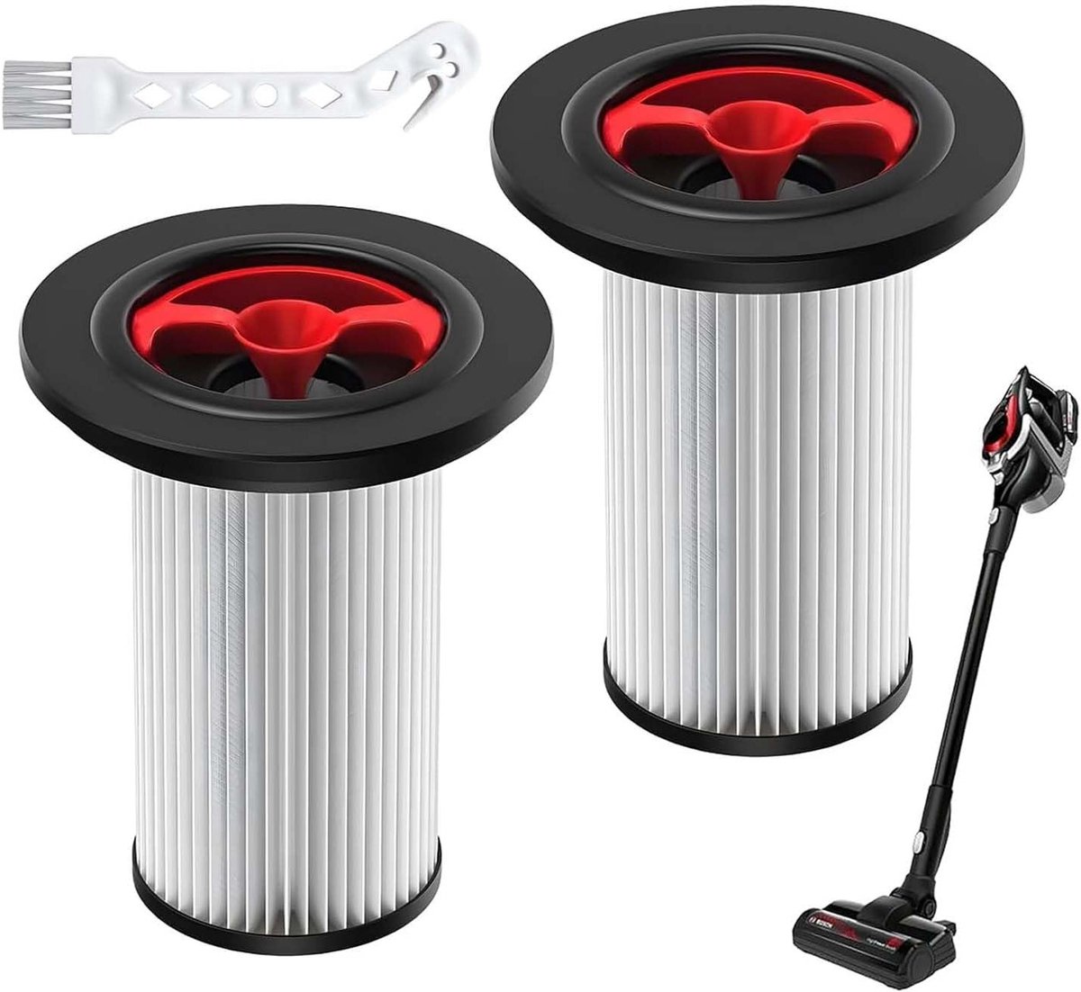 2 Vervangfilters voor Bosch Unlimited Gen2 Serie 8 Stofzuiger met HEPA Filter en Reinigingsborstel, Geschikt voor Stofzuiger Onderdelen 12036642 en 12023349