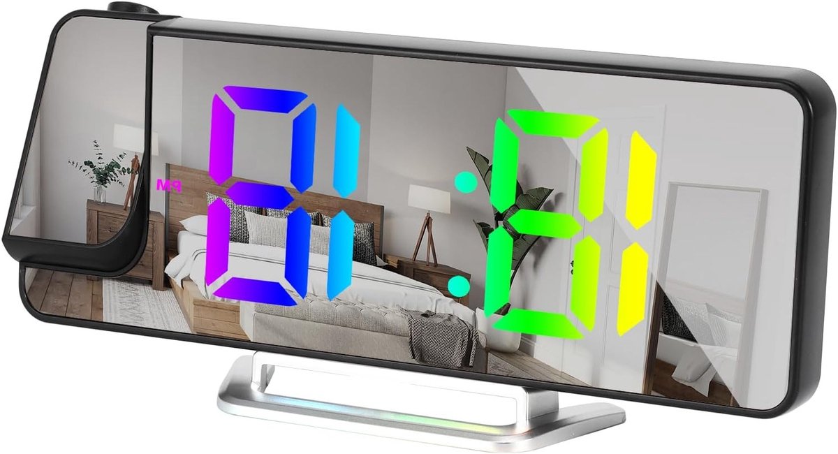 Digitale Wekkerradio met Projectie, Temperatuurweergave, Datum, Verstelbare Helderheid en Volume, Ideaal voor Kinderen en Senioren, Perfect voor Thuis en Reizen