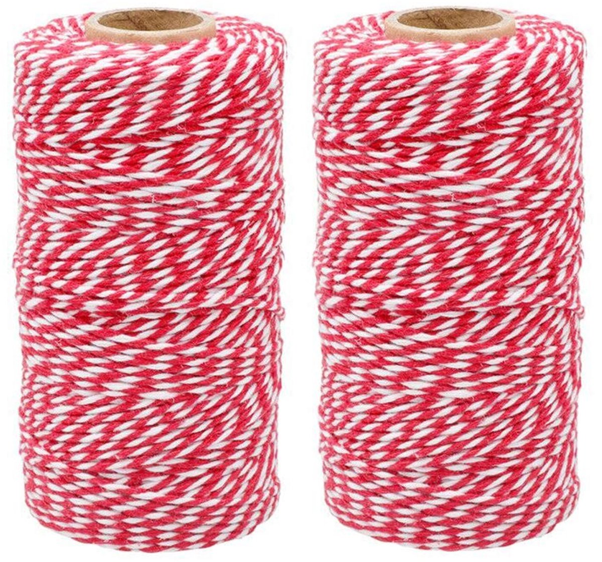 Allecto - 2mm Katoenen Touw - Kerstdecoratie - Rood en Wit - Ambachtelijk Touw - Handgemaakt - Geschikt voor DIY-projecten