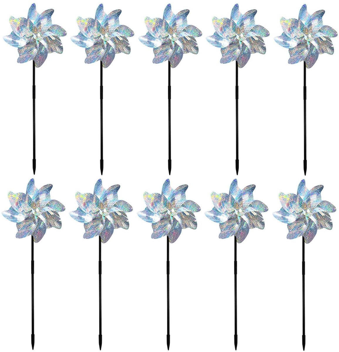 Set van 10 vogelwerende apparaten, windmolen, reflecterende windmolen, vogelwerend apparaat, windturbine, vogelwerend middel, reflecterende windmolen Geschikt voor balkon, tuin, bescherming, boomgaard, terras