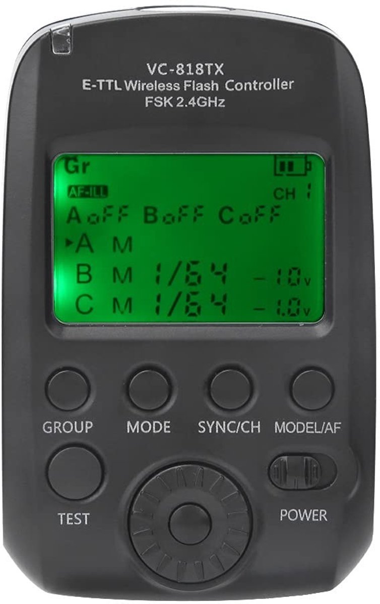 Allecto - VC-818TX E-TTL-flitstrigger - Draadloze zender - 1/8000s synchronisatie - 2.4G-systeem - Geschikt voor Canon camera's - Professionele fli...