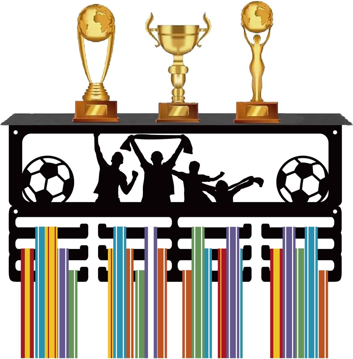 Allecto - Voetbal Medaille Hanger - Medaille Houder - Roestbestendig - Zwart - Medaille Rack - Geschikt voor sporters - 40x20x10cm