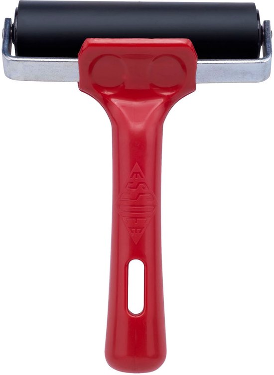 Essdee ink roller met rode T-vormige handgreep en een zwarte rol.