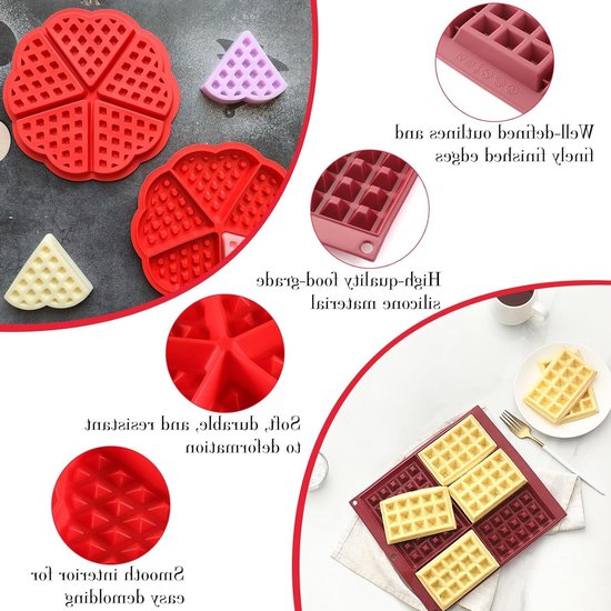 Siliconen Wafelvormen voor Hartvormige en Vierkante Taarten en Koekjes met Goede Antiaanbaklaag van Merkloos — afbeelding 2