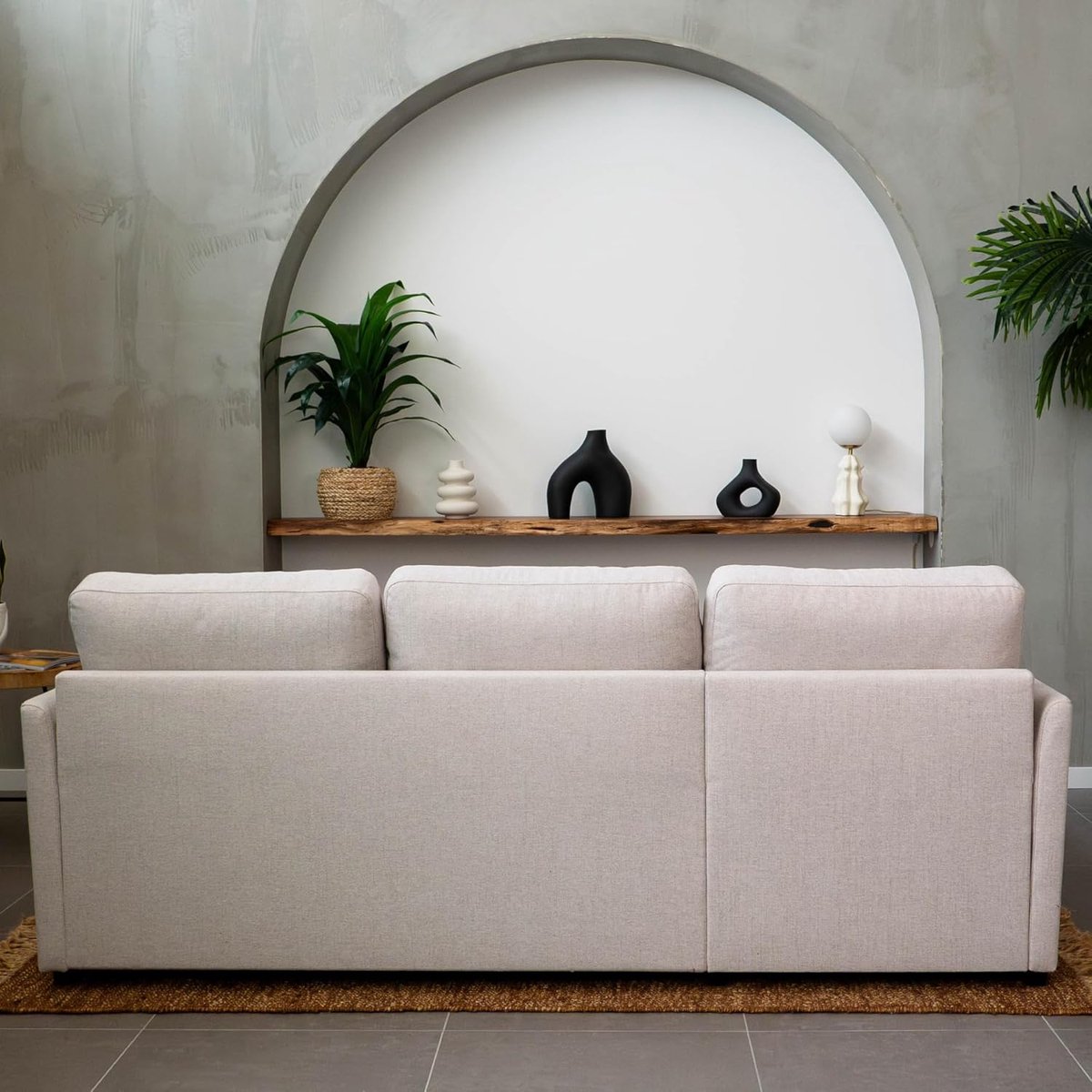 Hoekslaapbank 4-zits met chaise longue en opbergruimte – Omkeerbaar L-vorm bankbed met verstelbare rugleuning – 230 x 147 x 94 cm – Lichtbeige polyester – HomebyNicole