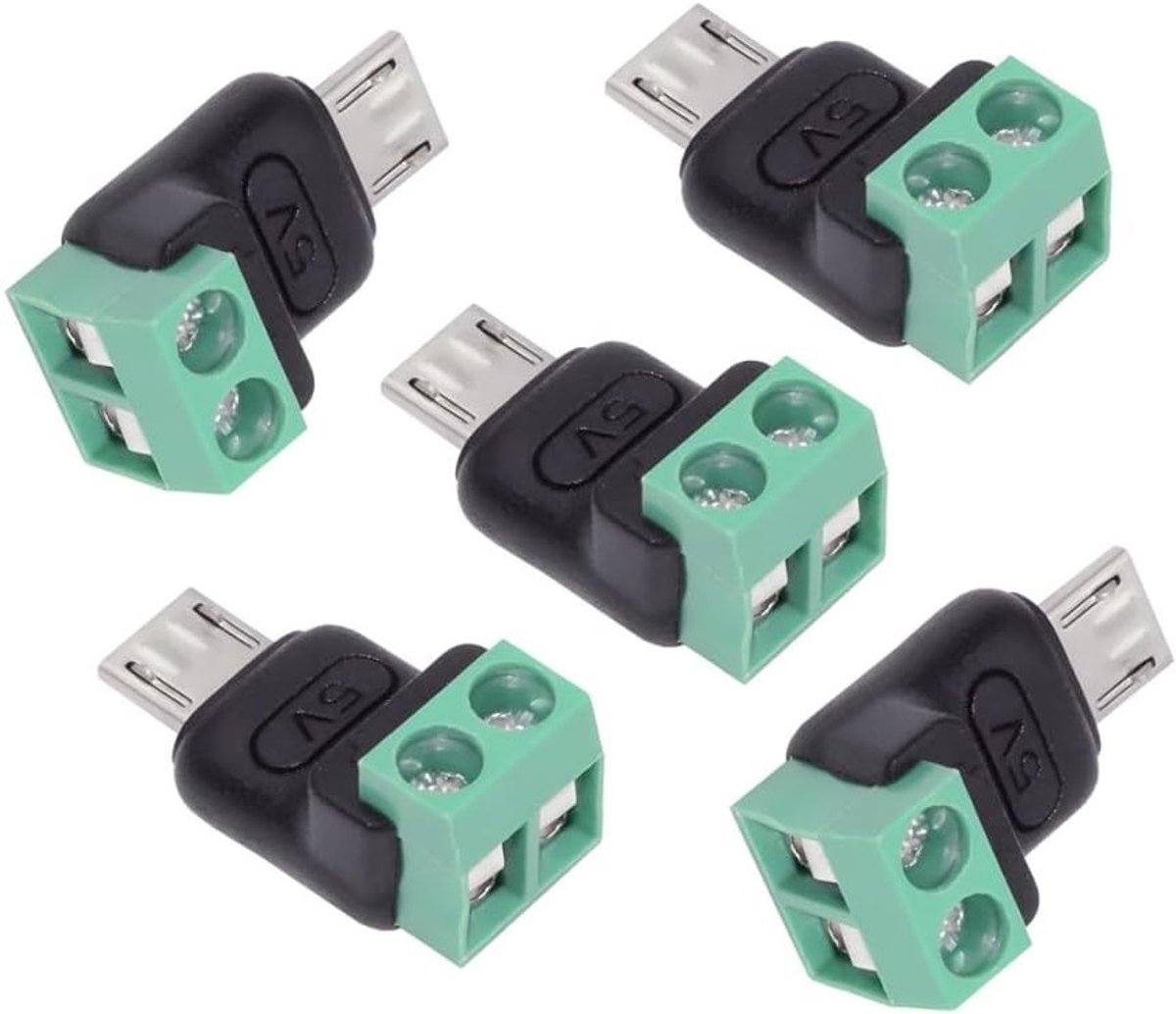 5 Stuks DIY Solderless Micro USB 5Pin Male Connector naar 2Pin Terminal DC 5V Voeding Connectoren voor Reparatie