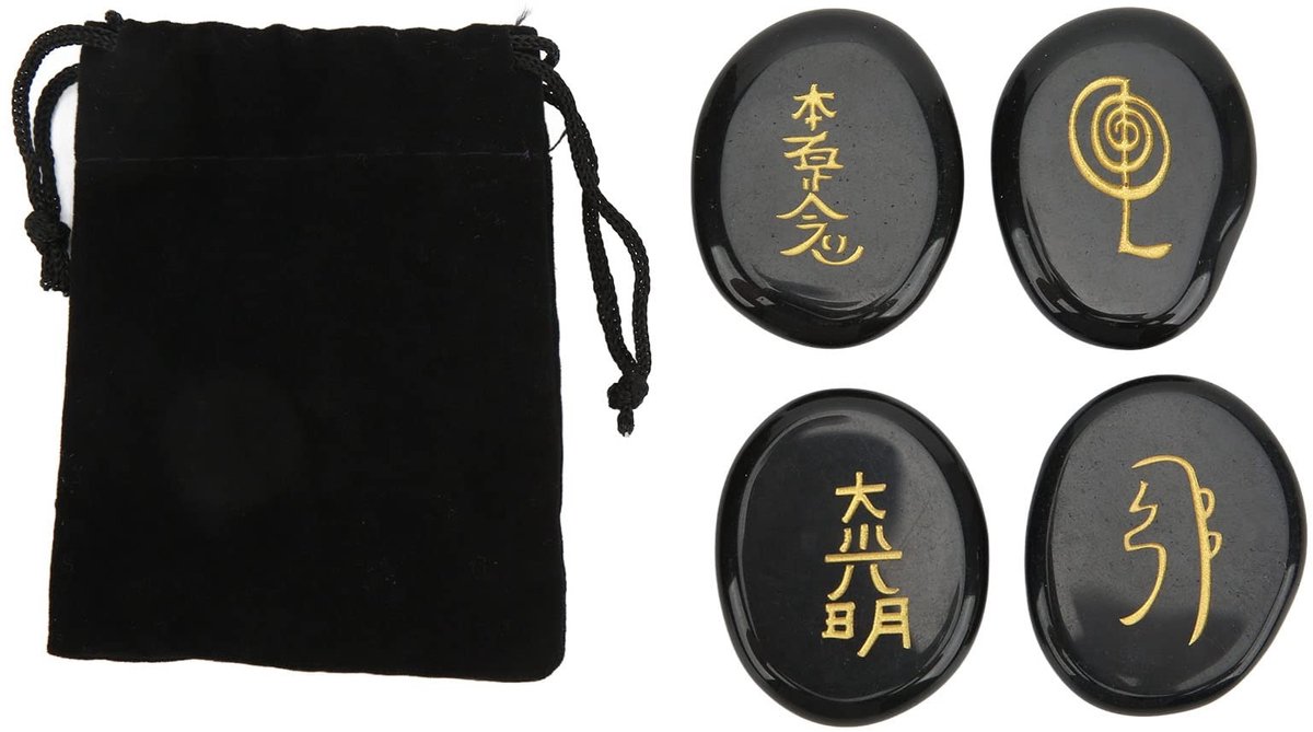 Allecto - Reiki Symbolen Steen Set - 4 Stuks Kristallen - Voor Meditatie en Healing - Energiekristallen - Spiritualiteit - Meditatieaccessoire - Ge...