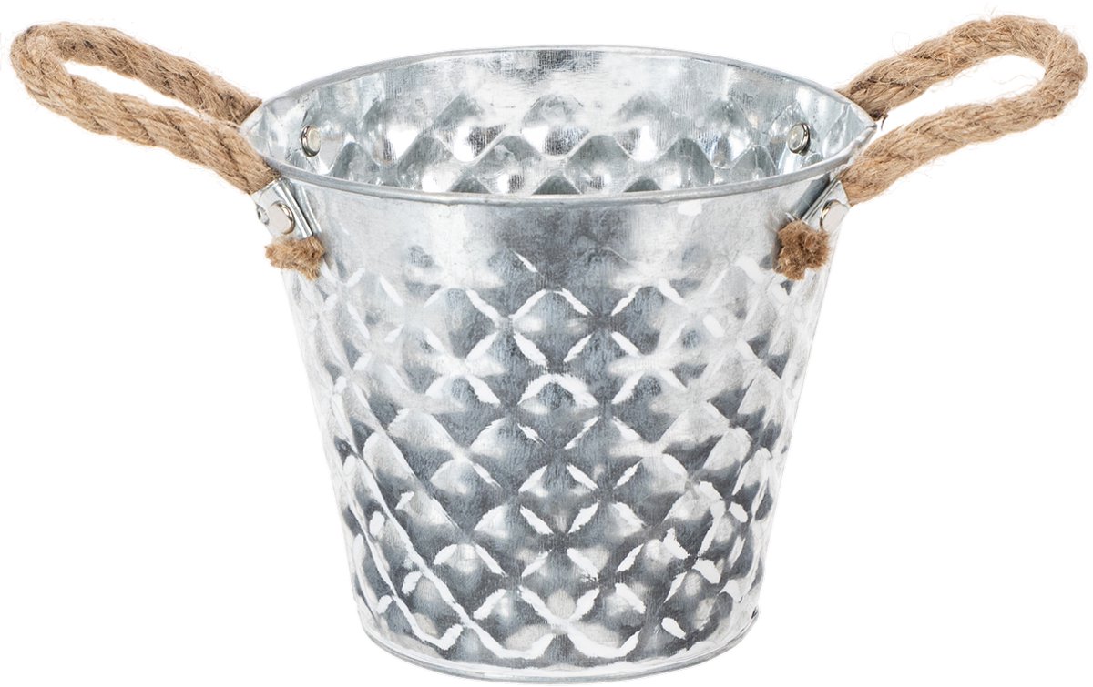 Zinken pot met touwgrepen Ø14.5cm H13cm