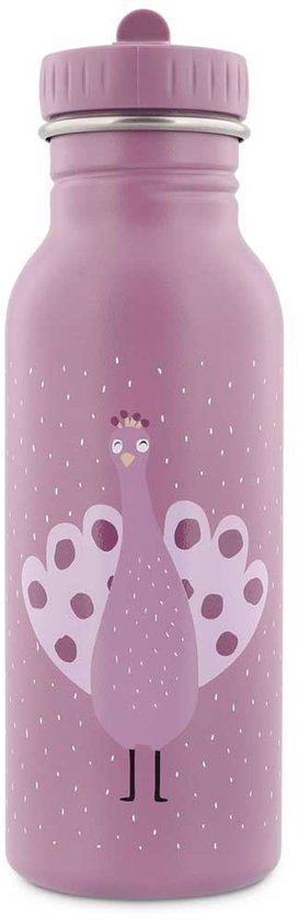 Trixie | Gourde - Mrs. Peacock - Bouteille d'eau en acier inoxydable pour enfants - 500 ml - Bouteille étanche - Violet - Paon