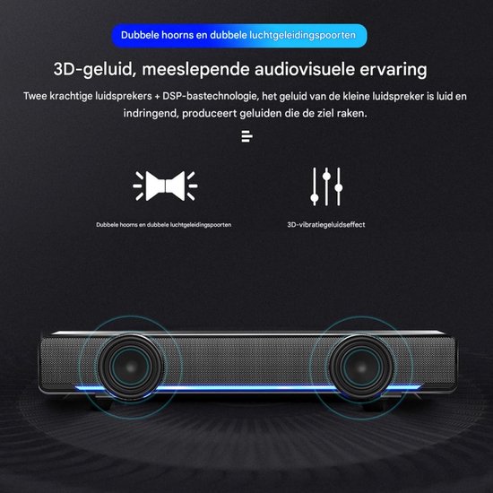longziming -Stereo Soundbar - Luidsprekerbalk Met Subwoofer - Bureau Luidspreker - Geïntegreerde Subwoofer - Blauw LED Licht - Hoogwaardig Kunststof - Compact Ontwerp - Plug And Play Gemak - 1 Stuk van Longziming — afbeelding 2