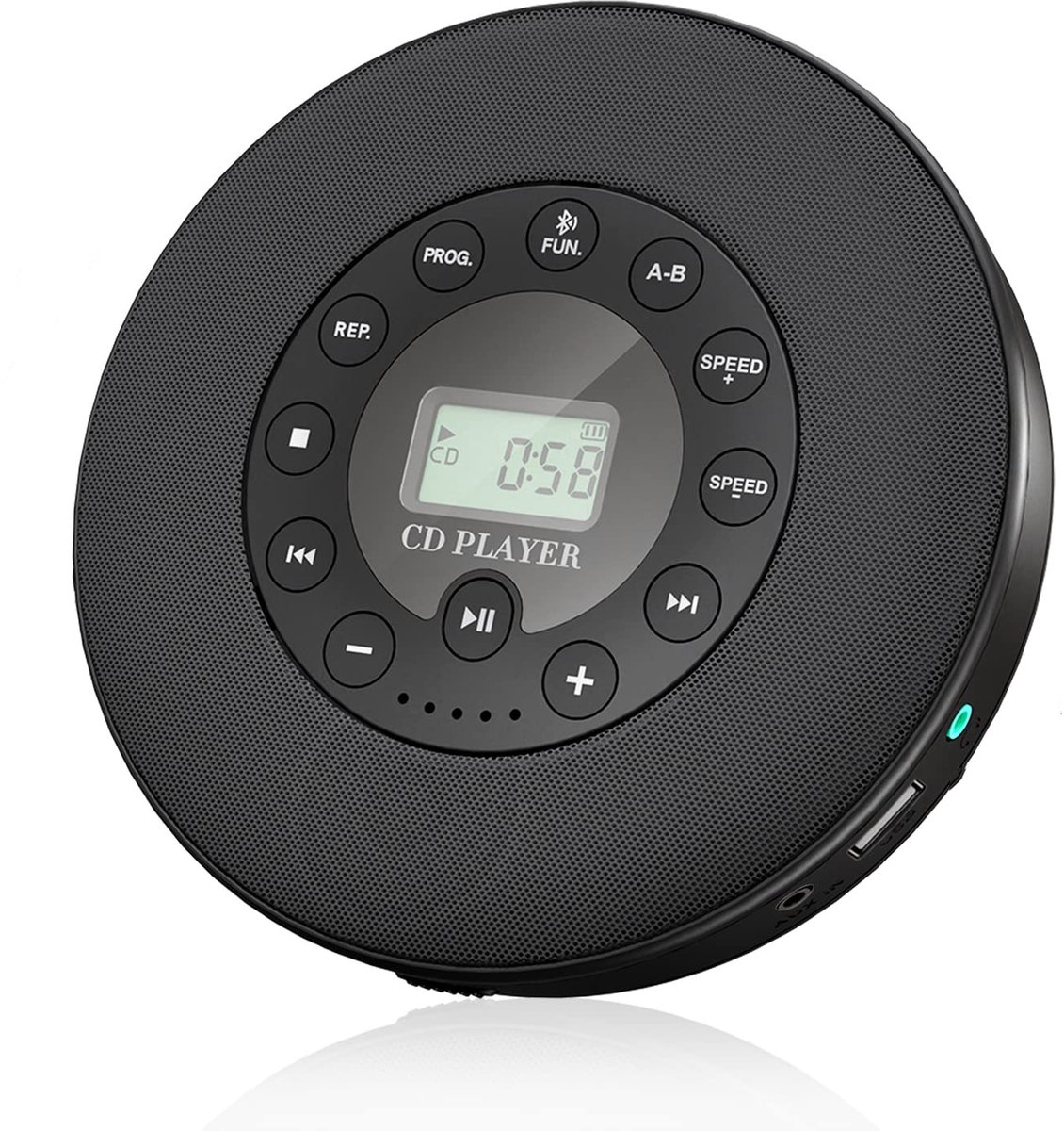 KZQ Draagbare cd-speler - Ingebouwde stereoluidsprekers - Oplaadbare cd-speler - Ondersteunt MP3- en USB-weergave - Schokbestendig ontwerp - Geschikt voor persoonlijk gebruik en buitenactiviteiten - Zwart (versie zonder Bluetooth)