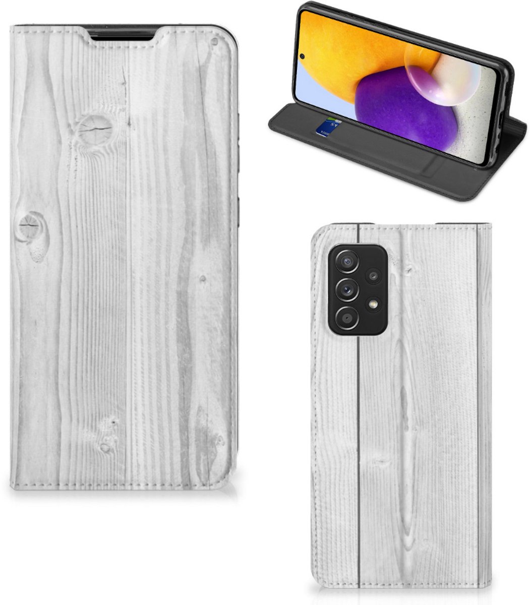 Book Case voor Samsung Galaxy A72 (5G/4G) Book Wallet Case White Wood