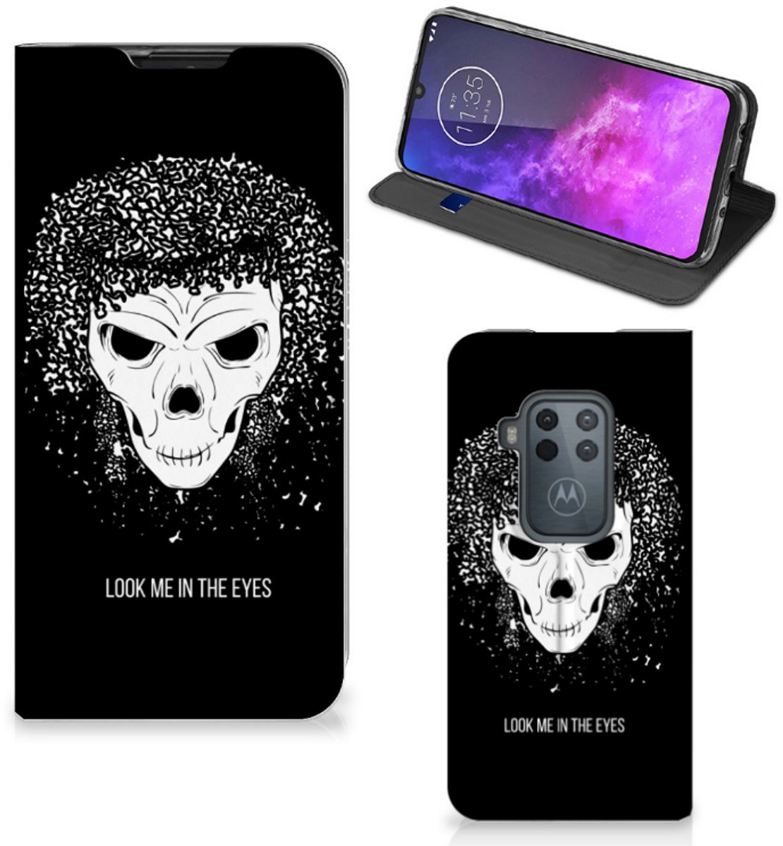 Standcase Hoesje voor Mobiel BookCase Motorola One Zoom Skull Hair