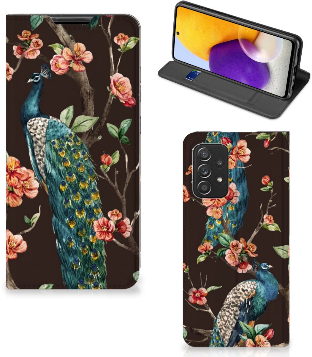 Samsung Galaxy A72 (5G/4G) Hoesje maken Pauw met Bloemen