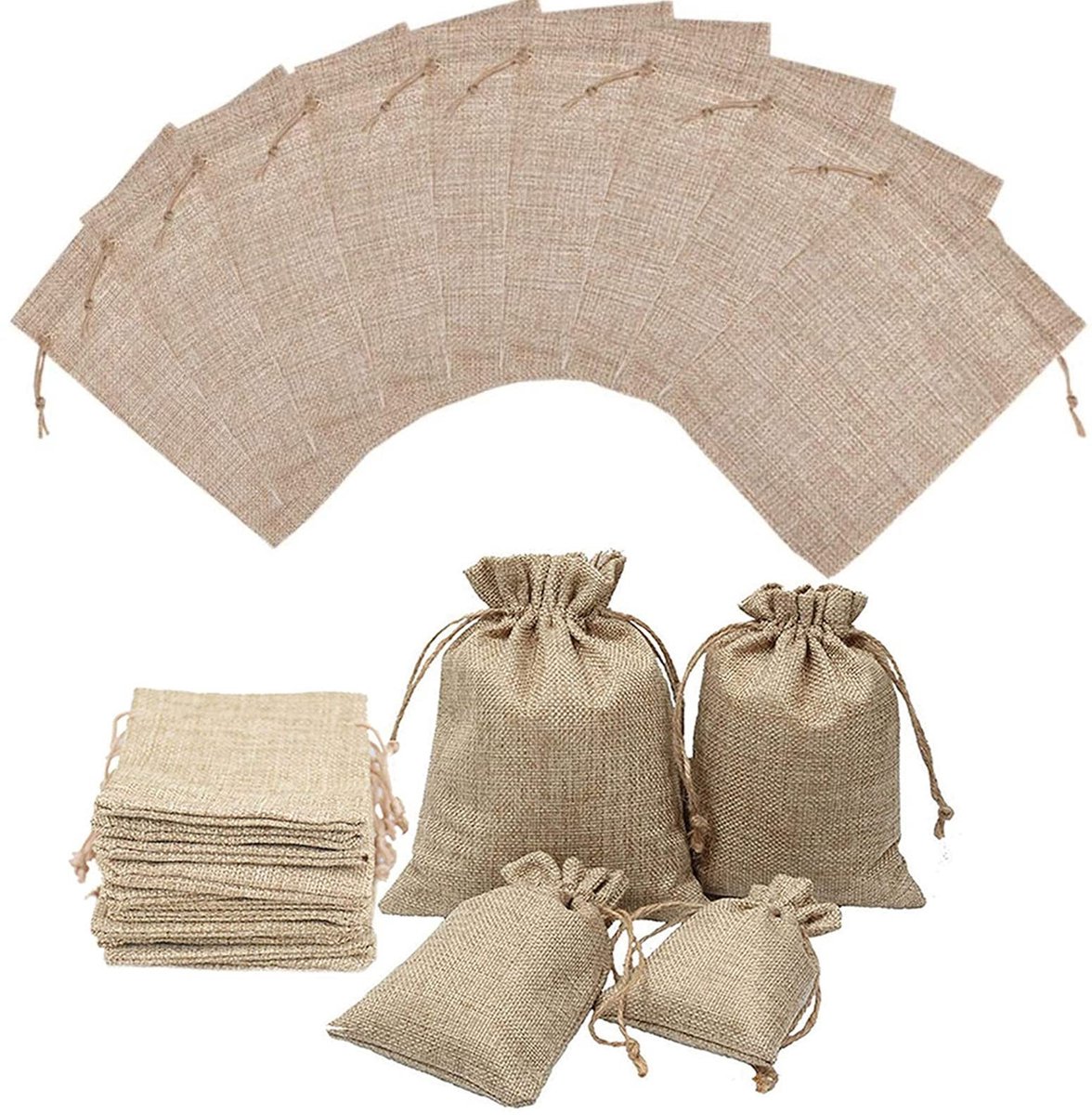 Allecto - Jute zakjes - Sieraden opbergen - Natuurlijk materiaal - Cosmetica opbergen - Klein cadeau verpakking - 20 x 30 cm - Milieuvriendelijk - ...