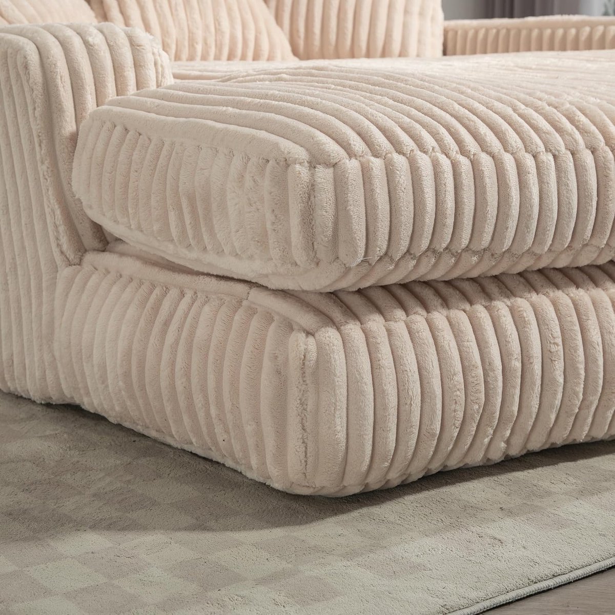 Chaise Longue Slaapbank 125x155x63 cm – Luxe Corduroy Ribfluweel Lounge Fauteuil met 3 Kussens, Ergonomisch Design, Zonder Armleuningen, 1 Persoons Relaxbank – Laura