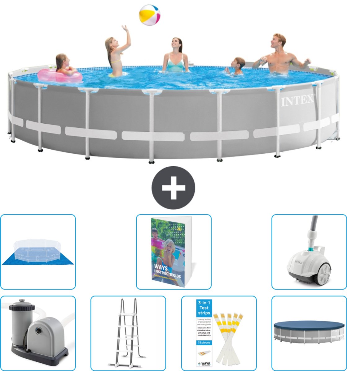Intex Rond Prism Frame Zwembad - 548 x 122 cm - Grijs - Inclusief Pomp - Ladder - Grondzeil - Afdekzeil Stofzuiger - 8-delig