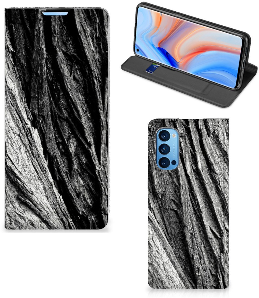 Book Wallet Case OPPO Reno4 Pro 5G Boomschors Grijs