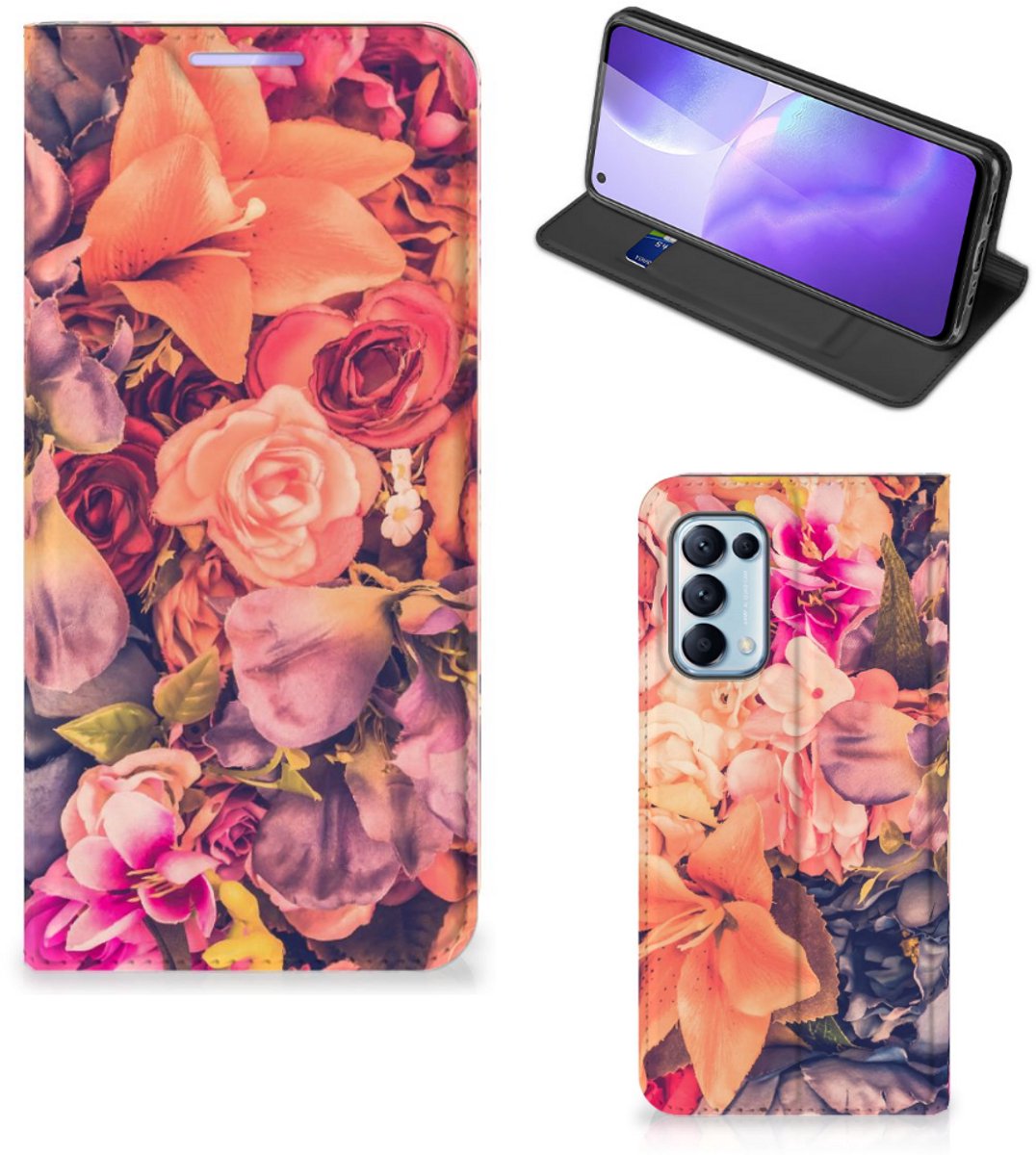Book Case voor OPPO Find X3 Lite Smart Cover Bosje Bloemen
