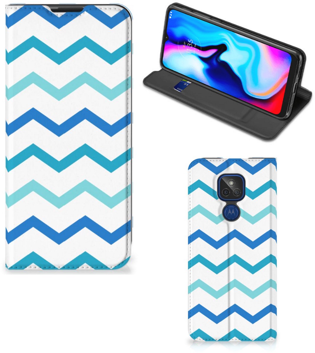 Motorola Moto G9 Play Hoesje met Magneet Zigzag Blauw