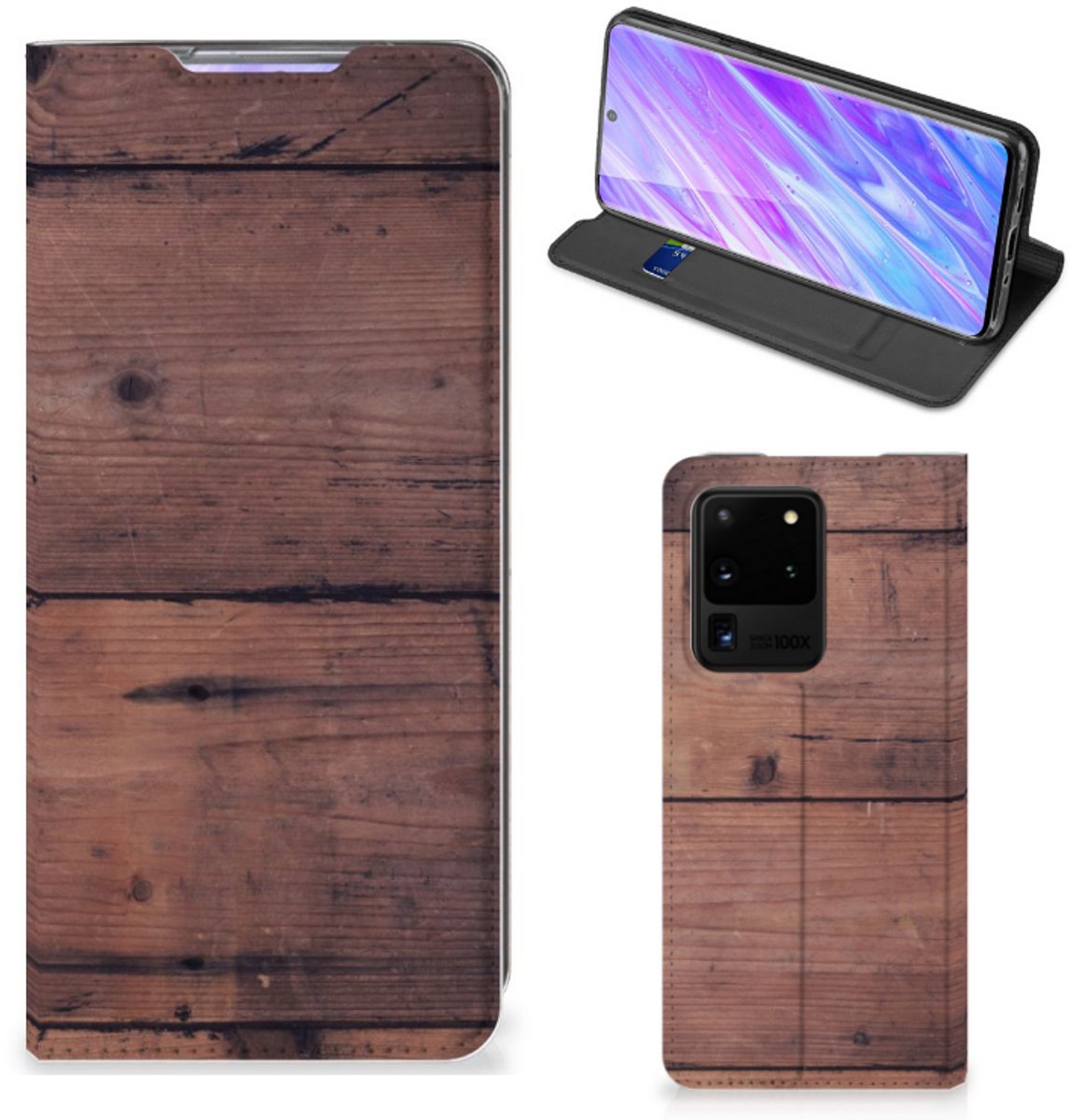 Samsung Galaxy S20 Ultra Book Wallet Case Old Wood