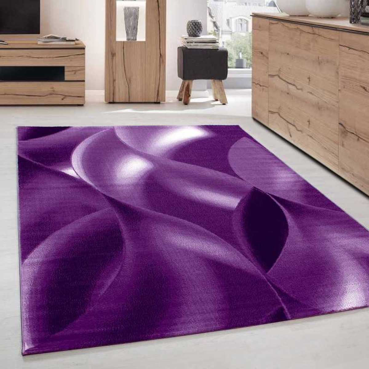 TapisTrend Designer tapijt Paars 200x290 cm Modern abstract vloerkleed voor de woonkamer, optische golfschaduw