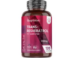 WeightWorld Resveratrol met Quercetine - 500 mg Trans-Resveratrol - 98% zuiver - 120 capsules voor 4 maanden - Gemaakt in de EU - Vegan