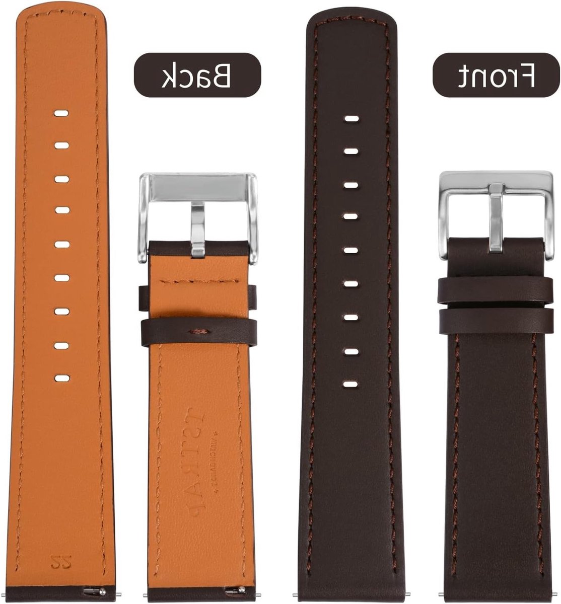 Leren horlogeband 20 mm met snelle bevestiging - comfortabele sporthorlogeband voor heren en dames - geschikt voor 18 mm, 19 mm, 21 mm en 22 mm horloges