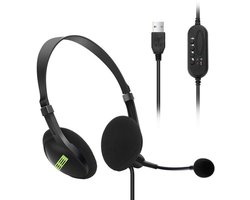 USB-headset met microfoon, ruisonderdrukking en audiobediening, breedband computerhoofdtelefoon voor bedrijven UC Skype Lync Softphone Callcenter Kantoor, duidelijkere stem (zwart)