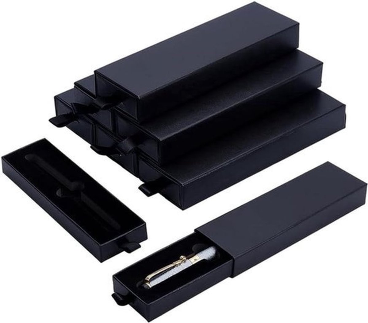 16-delige zwarte pennen geschenkdoos met lege lade en kussens - Ideaal voor pennen, geschenkverpakking - Presentatiedoos van karton - Afmetingen 16,5 x 5 x 2,3 cm
