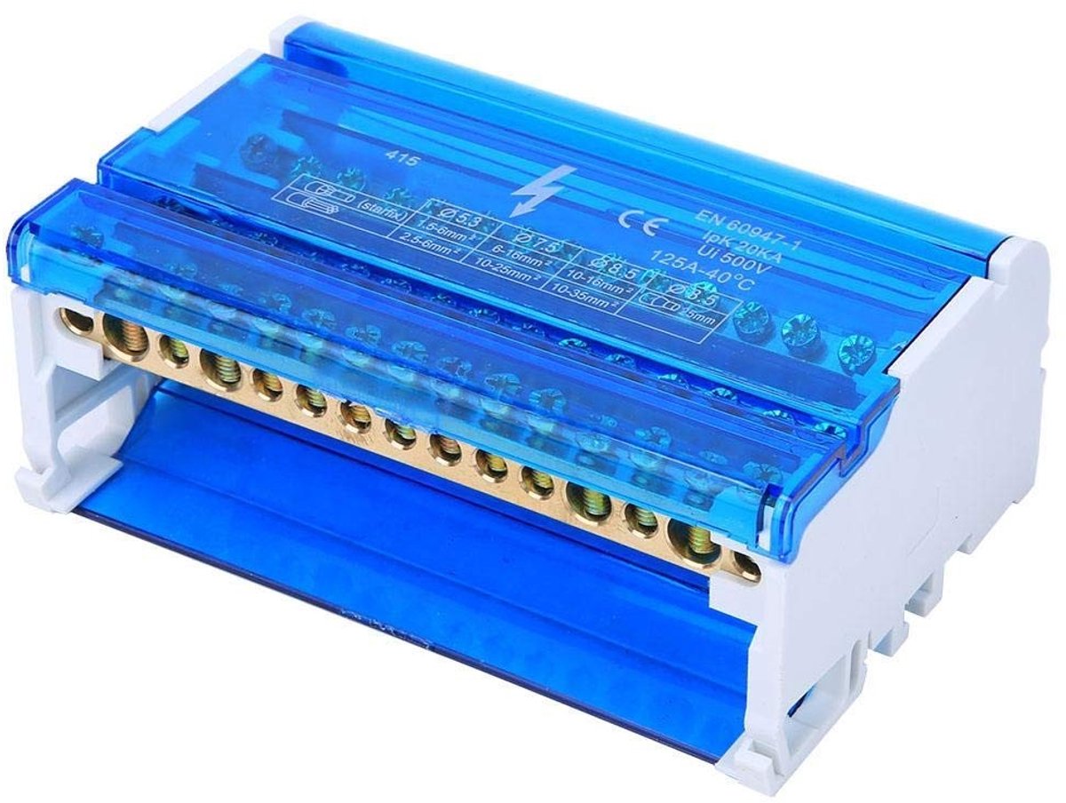 Dailygoods - Klemmenverdeelkast - Din Rail 4-traps - Maximale houdstroom 100A - Transparante stofkap - 4 Ingangen 56 Uitgangen - Ideaal voor elektrisc