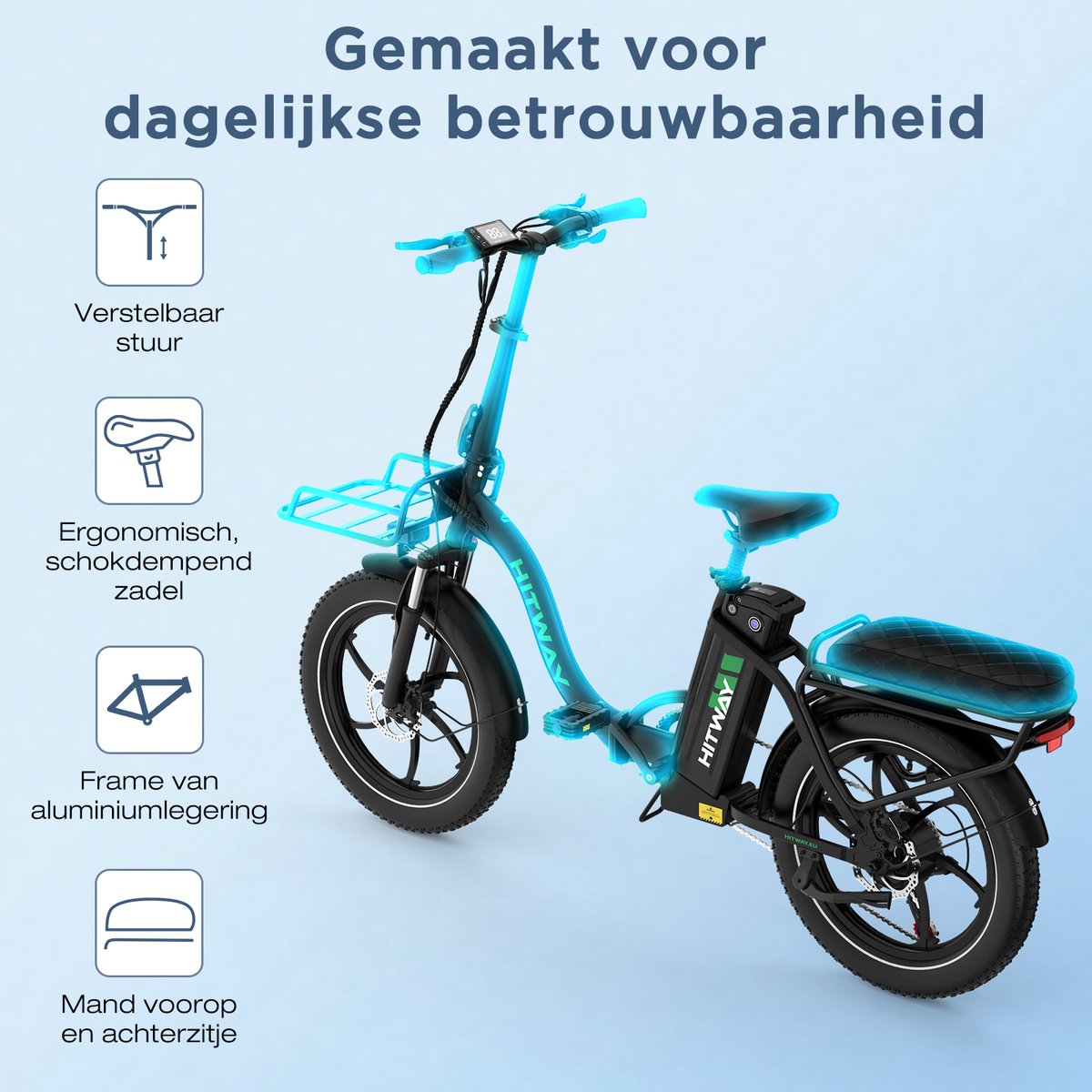 Hitway Elektrische Fiets BK6SL1 - Trendy 20*3.0 Inch Fat Tire City Commuter EBike met Afneembare 36V 15.6 Ah Lithium Batterij - Opvouwbaar Mountain E-Bike met 250W Motor - 7 Versnellingen - IP54 Waterdicht – foto 8