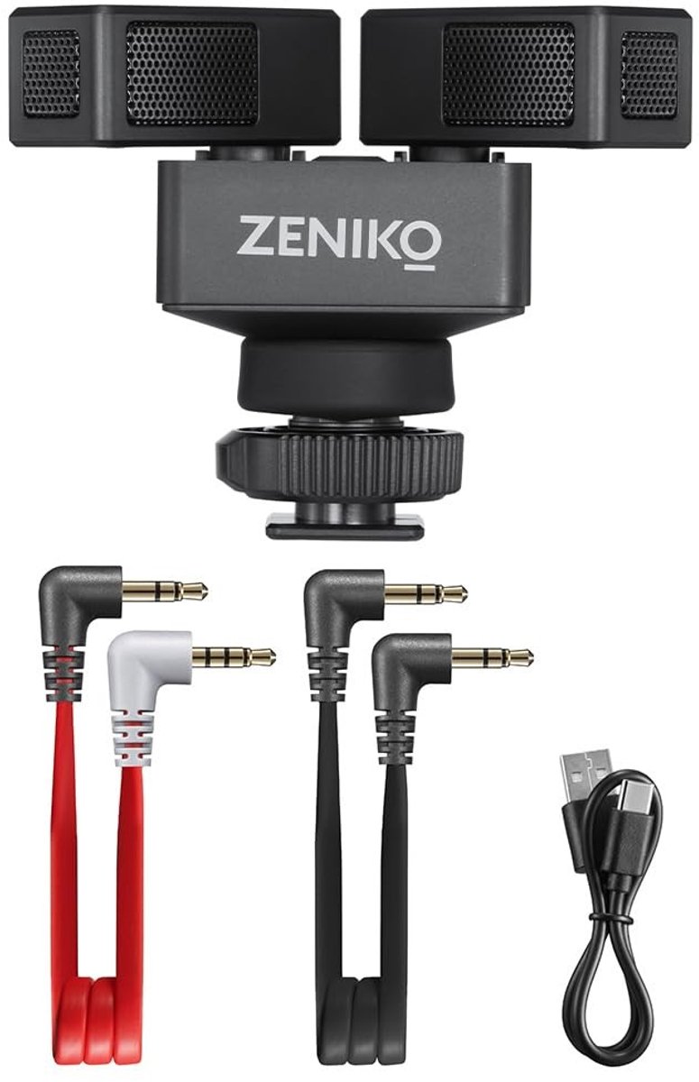 By shayne - Stereo Microfoon - 180° Rotatie - Ideaal voor Video-opnamen - Compact formaat - Instelbaar geluid - Geschikt voor Live-uitzendingen en Vo.