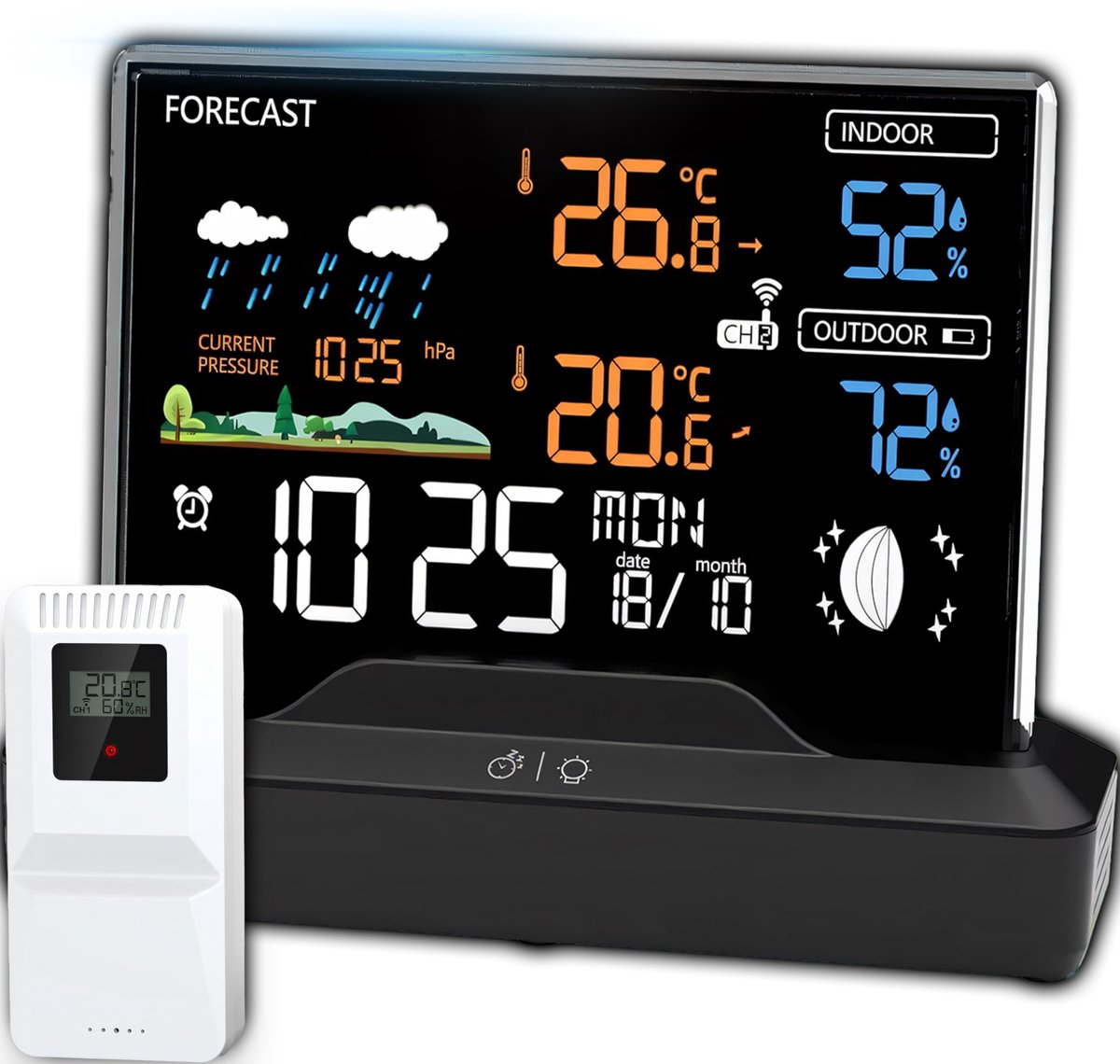 Draadloos Weerstation met Buiten Sensor - Temperatuur, Vochtigheid & Weersvoorspelling
