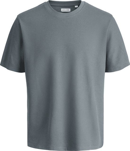 T-shirt gris à manches courtes en nid d'abeille.