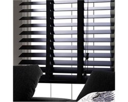 Houten jaloezieën - Horizontale raambekleding - Lichtregulatie woning - 50mm flexibele latten - 60 x 180 cm - Zwart