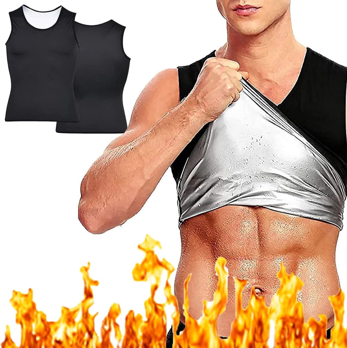 Slimming Sauna Vest voor Mannen - Verlies Gewicht met deze Zweetvest voor Fitness en Workout, L/XL, Zwart