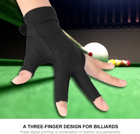 Allecto - Poolhandschoenen - linker hand - biljart - 3 vingers - accessoires - geschikt voor volwassenen - zwart - modelbiljart stootkussen - snooker handschoenen - biljartaccessoires van Merkloos — afbeelding 4