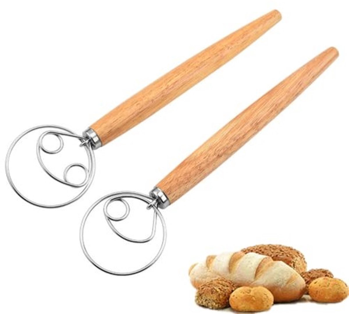 Jhubersproducts - Deense deeggarde - Roestvrijstalen deegmixer - 30 cm - Keukenbakgereedschap - Ideaal voor brood en gebak - Set van 2