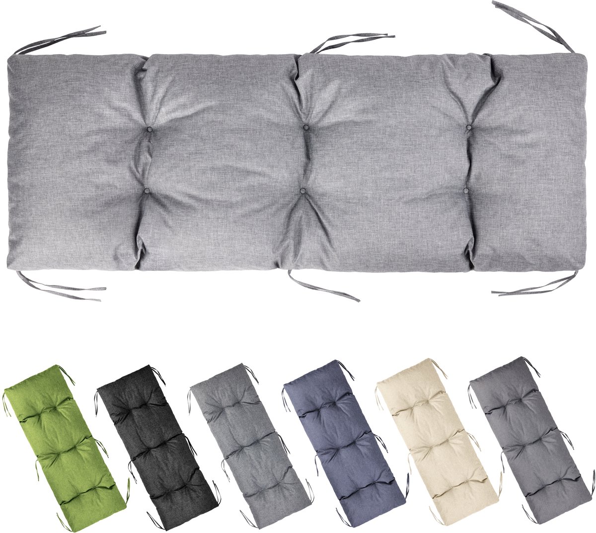 Garronda Bankkussen 140x50 cm – 10 cm dik – Waterafstotend & UV-bestendig – met Banden – Lichtgrijs GD-AM-Bono