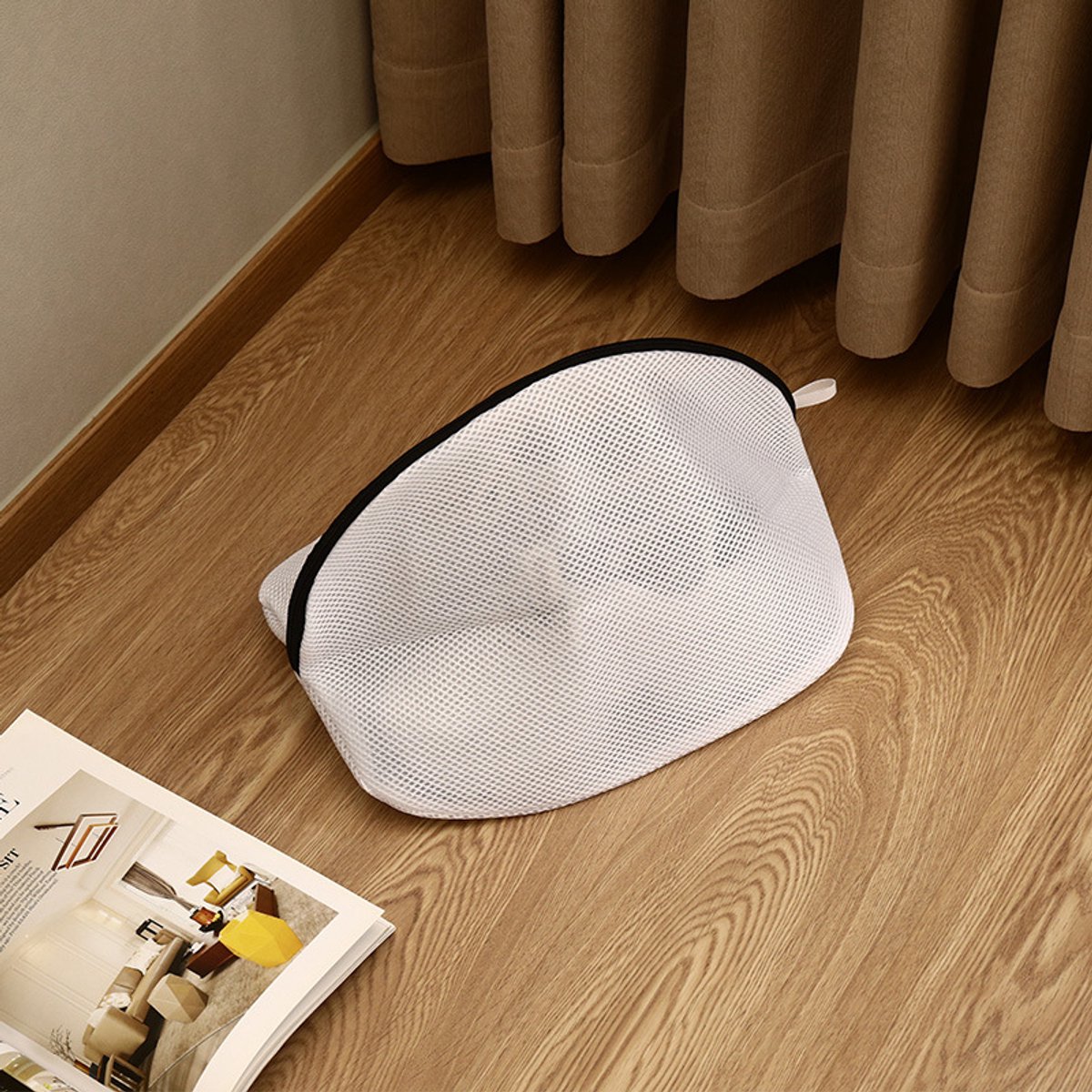 Wasnetzak voor Schoenen Wasmachine 42x24x24cm – Wit met Zwarte Rand, Beschermende Waszak