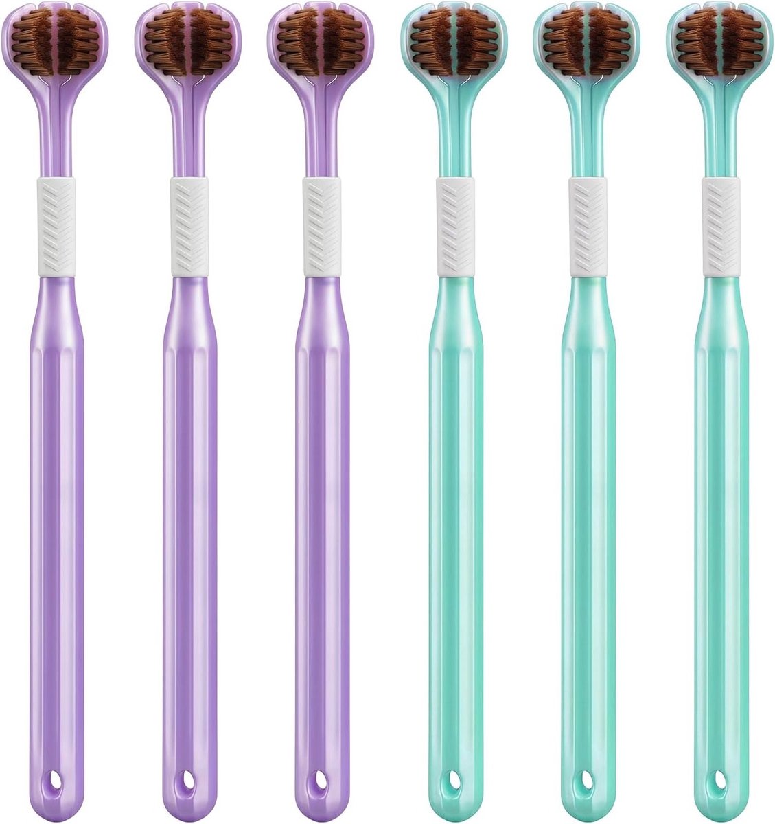 6 stuks driezijdige tandenborstels met zachte grip voor diepe reiniging en gevoelige tanden, tandverzorgingsset voor optimale mondhygiëne