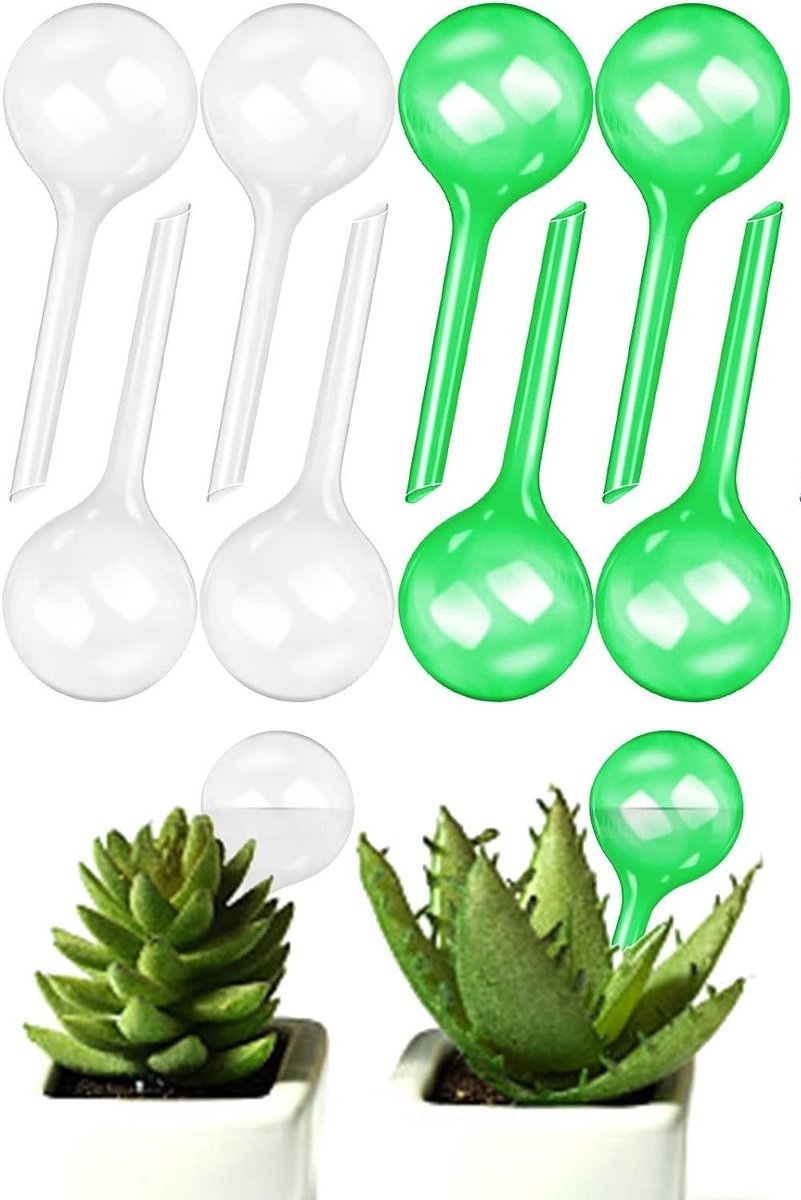 Dailygoods - Kleine waterbollen - Automatische irrigatie - 10 stuks - Wit en groen - Zelfirrigatie voor planten - Perfect voor bloemen en tuin