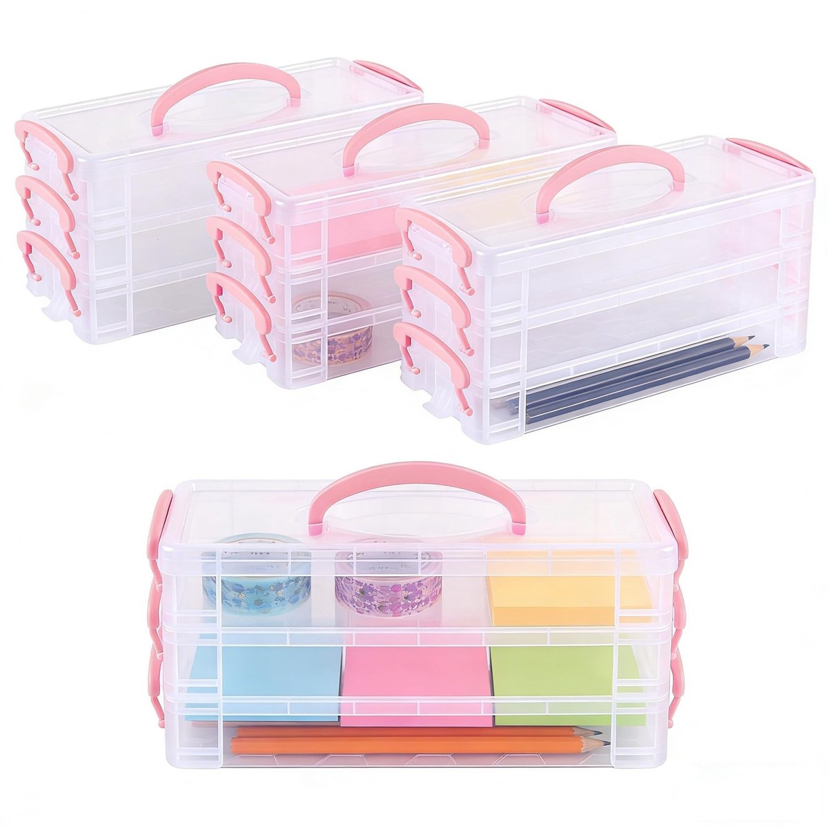 Elzusha - Stackbare Pennenbak Set - 4 Transparante Pen Dozen - Handige Opbergruimte - Modern Design - Perfect voor Kantoor - Waterbestendig