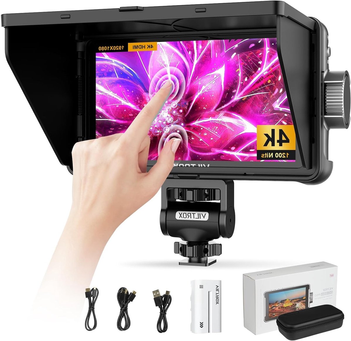 Professionele 5.5 Inch Touch Screen Video Monitor met On-Camera Output en Focus Assistant voor DSLR Camera's, 4K HDMI en Hoge Helderheid van 1200 Nits
